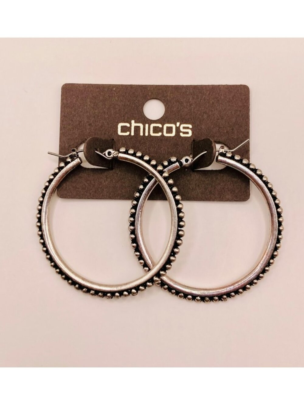Chicos Silver-Tone Beaded Hoop Earrings -88B